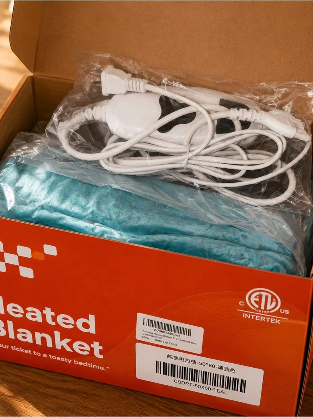 NEW Teal Heated Throw Blanket 50x60 ETL Listed Auto Shut-Off